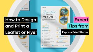 Professional designer reviewing a flyer layout before printing at Express Print Studio Peterborough