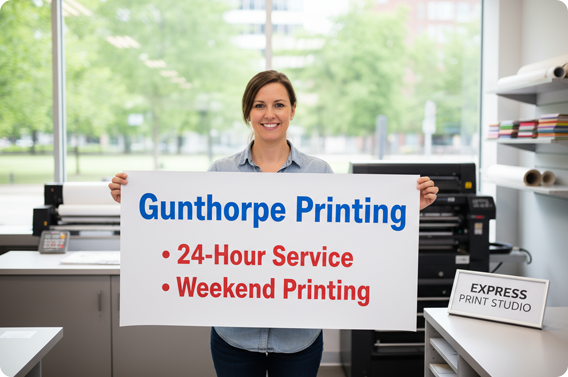 printing shop Gunthorpe banner 24 hour service weekend printing