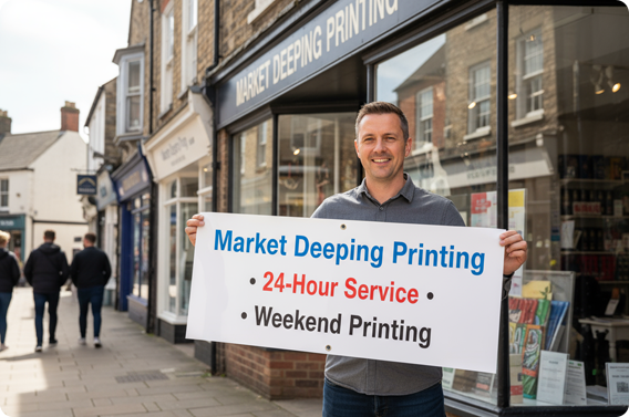 printing shop Market Deeping banner 24 hour service weekend printing.