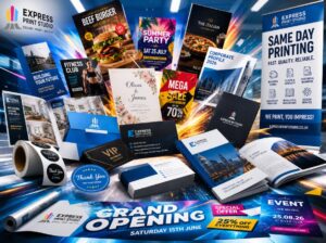 Vibrant same day printing products including business cards flyers posters banners and documents by Express Print Studio Peterborough